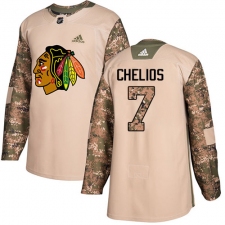 Men's Adidas Chicago Blackhawks #7 Chris Chelios Authentic Camo Veterans Day Practice NHL Jersey