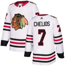 Men's Adidas Chicago Blackhawks #7 Chris Chelios Authentic White Away NHL Jersey