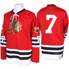 Men's Mitchell and Ness Chicago Blackhawks #7 Chris Chelios Authentic Red 1960-61 Throwback NHL Jersey