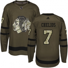 Men's Reebok Chicago Blackhawks #7 Chris Chelios Authentic Green Salute to Service NHL Jersey
