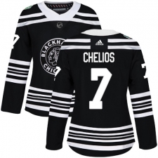 Women's Adidas Chicago Blackhawks #7 Chris Chelios Authentic Black 2019 Winter Classic NHL Jersey