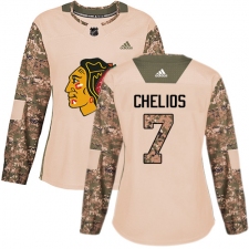 Women's Adidas Chicago Blackhawks #7 Chris Chelios Authentic Camo Veterans Day Practice NHL Jersey