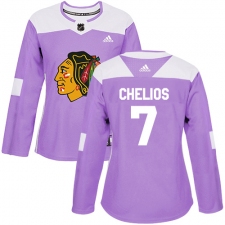 Women's Adidas Chicago Blackhawks #7 Chris Chelios Authentic Purple Fights Cancer Practice NHL Jersey
