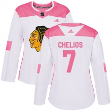Women's Adidas Chicago Blackhawks #7 Chris Chelios Authentic White/Pink Fashion NHL Jersey