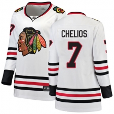 Women's Chicago Blackhawks #7 Chris Chelios Authentic White Away Fanatics Branded Breakaway NHL Jersey