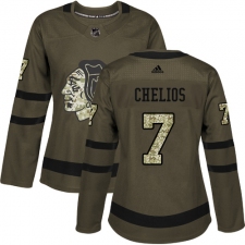 Women's Reebok Chicago Blackhawks #7 Chris Chelios Authentic Green Salute to Service NHL Jersey