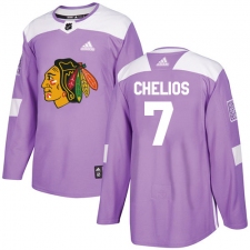 Youth Adidas Chicago Blackhawks #7 Chris Chelios Authentic Purple Fights Cancer Practice NHL Jersey