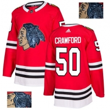 Men's Adidas Chicago Blackhawks #50 Corey Crawford Authentic Red Fashion Gold NHL Jersey