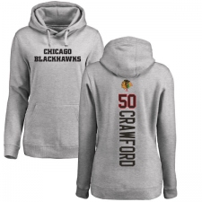 NHL Women's Adidas Chicago Blackhawks #50 Corey Crawford Ash Backer Pullover Hoodie