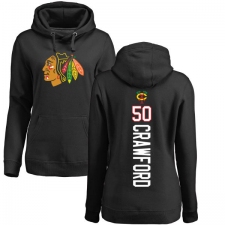 NHL Women's Adidas Chicago Blackhawks #50 Corey Crawford Black Backer Pullover Hoodie