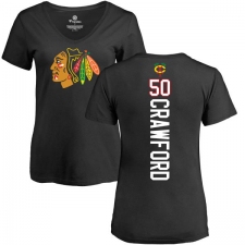 NHL Women's Adidas Chicago Blackhawks #50 Corey Crawford Black Backer T-Shirt