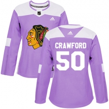 Women's Adidas Chicago Blackhawks #50 Corey Crawford Authentic Purple Fights Cancer Practice NHL Jersey