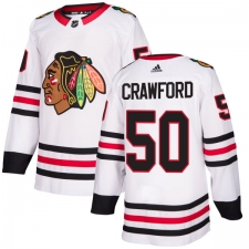 Women's Adidas Chicago Blackhawks #50 Corey Crawford Authentic White Away NHL Jersey