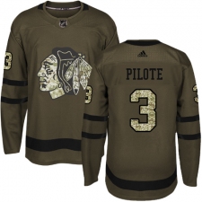 Men's Reebok Chicago Blackhawks #3 Pierre Pilote Authentic Green Salute to Service NHL Jersey