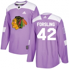 Men's Adidas Chicago Blackhawks #42 Gustav Forsling Authentic Purple Fights Cancer Practice NHL Jersey