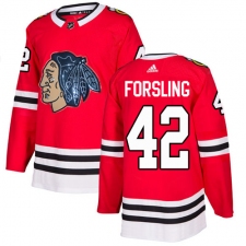 Men's Adidas Chicago Blackhawks #42 Gustav Forsling Authentic Red Fashion Gold NHL Jersey