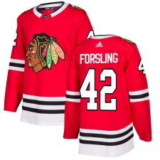 Men's Adidas Chicago Blackhawks #42 Gustav Forsling Authentic Red Home NHL Jersey