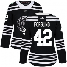 Women's Adidas Chicago Blackhawks #42 Gustav Forsling Authentic Black 2019 Winter Classic NHL Jersey