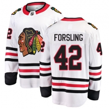 Youth Chicago Blackhawks #42 Gustav Forsling Fanatics Branded White Away Breakaway NHL Jersey