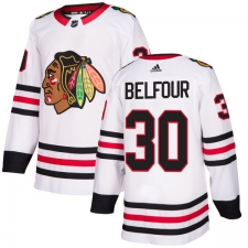 Women's Adidas Chicago Blackhawks #30 ED Belfour Authentic White Away NHL Jersey