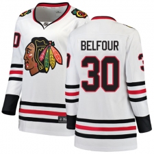 Women's Chicago Blackhawks #30 ED Belfour Authentic White Away Fanatics Branded Breakaway NHL Jersey