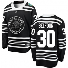 Youth Chicago Blackhawks #30 ED Belfour Black 2019 Winter Classic Fanatics Branded Breakaway NHL Jersey
