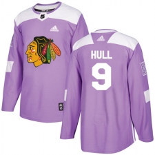 Men's Adidas Chicago Blackhawks #9 Bobby Hull Authentic Purple Fights Cancer Practice NHL Jersey