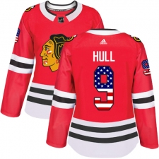 Women's Adidas Chicago Blackhawks #9 Bobby Hull Authentic Red USA Flag Fashion NHL Jersey