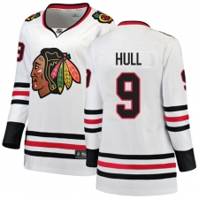 Women's Chicago Blackhawks #9 Bobby Hull Authentic White Away Fanatics Branded Breakaway NHL Jersey