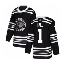 Men's Chicago Blackhawks #1 Glenn Hall Authentic Black Alternate Hockey Jersey