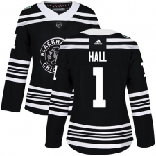 Women's Adidas Chicago Blackhawks #1 Glenn Hall Authentic Black 2019 Winter Classic NHL Jersey