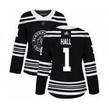 Women's Chicago Blackhawks #1 Glenn Hall Authentic Black Alternate Hockey Jersey