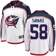 Men's Columbus Blue Jackets #58 David Savard Fanatics Branded White Away Breakaway NHL Jersey