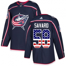 Youth Adidas Columbus Blue Jackets #58 David Savard Authentic Navy Blue USA Flag Fashion NHL Jersey