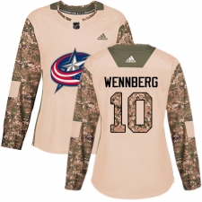 Women's Adidas Columbus Blue Jackets #10 Alexander Wennberg Authentic Camo Veterans Day Practice NHL Jersey