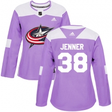 Women's Adidas Columbus Blue Jackets #38 Boone Jenner Authentic Purple Fights Cancer Practice NHL Jersey