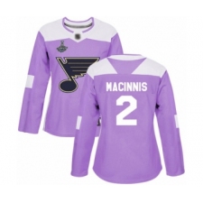 Women's St. Louis Blues #2 Al Macinnis Authentic Purple Fights Cancer Practice 2019 Stanley Cup Champions Hockey Jersey
