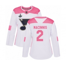 Women's St. Louis Blues #2 Al Macinnis Authentic White Pink Fashion 2019 Stanley Cup Champions Hockey Jersey