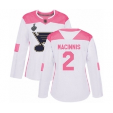 Women's St. Louis Blues #2 Al Macinnis Authentic White Pink Fashion 2019 Stanley Cup Final Bound Hockey Jersey