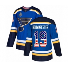 Men's St. Louis Blues #19 Jay Bouwmeester Authentic Blue USA Flag Fashion 2019 Stanley Cup Final Bound Hockey Jersey