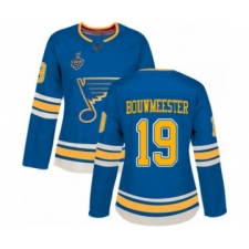 Women's St. Louis Blues #19 Jay Bouwmeester Authentic Navy Blue Alternate 2019 Stanley Cup Final Bound Hockey Jersey
