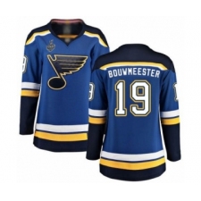 Women's St. Louis Blues #19 Jay Bouwmeester Fanatics Branded Royal Blue Home Breakaway 2019 Stanley Cup Final Bound Hockey Jersey