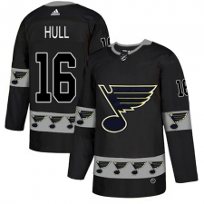 Men's Adidas St. Louis Blues #16 Brett Hull Authentic Black Team Logo Fashion NHL Jersey