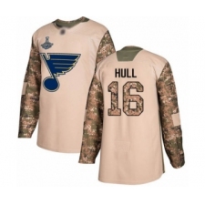 Men's St. Louis Blues #16 Brett Hull Authentic Camo Veterans Day Practice 2019 Stanley Cup Champions Hockey Jersey