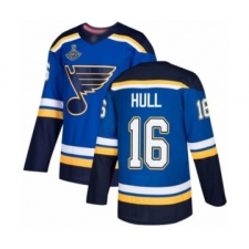 Men's St. Louis Blues #16 Brett Hull Authentic Royal Blue Home 2019 Stanley Cup Champions Hockey Jersey