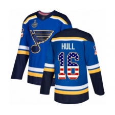 Youth St. Louis Blues #16 Brett Hull Authentic Blue USA Flag Fashion 2019 Stanley Cup Final Bound Hockey Jersey