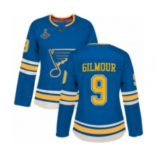 Women's St. Louis Blues #9 Doug Gilmour Authentic Navy Blue Alternate 2019 Stanley Cup Champions Hockey Jersey