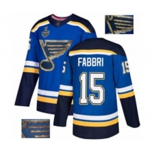 Men's St. Louis Blues #15 Robby Fabbri Authentic Royal Blue Fashion Gold 2019 Stanley Cup Final Bound Hockey Jersey