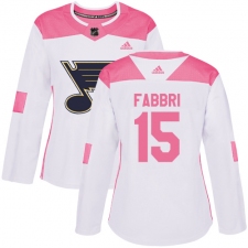 Women's Adidas St. Louis Blues #15 Robby Fabbri Authentic White/Pink Fashion NHL Jersey