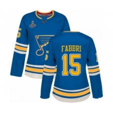 Women's St. Louis Blues #15 Robby Fabbri Authentic Navy Blue Alternate 2019 Stanley Cup Champions Hockey Jersey